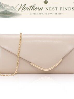 PU Leather Envelope Clutch Crossbody Evening Bag Removable Chain